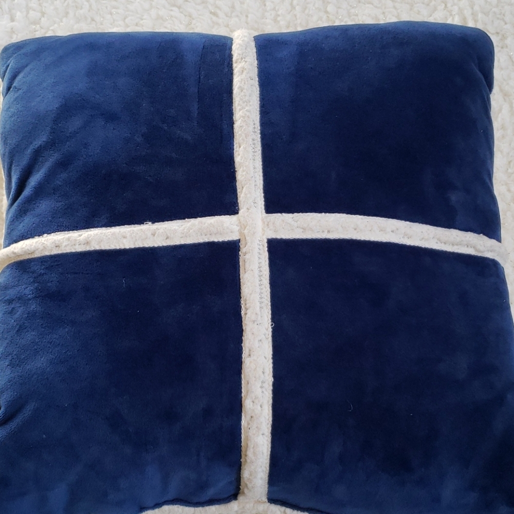 Velvet Blue and Sherpa Throw Pillow